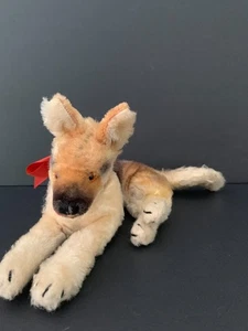 Vintage Steiff Arco Deutscher Schäferhund 1960er Mohair Hund liegend 9 Zoll -12 Zoll mit Schwanz - Bild 1 von 8