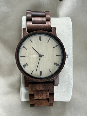 Men's Wooden Watch Roman Number Dial Bracelet Wood Band Adjustable Quartz Watch - Image 1 of 2