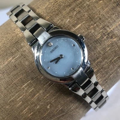 Seiko Women 1N00-0GM0 Fashion MOP Dial Silver Tone Quartz Analog 20mm Watch 7" - Image 1 of 4