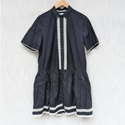 Vestido Camisa Kate Spade Broome Street Negro Algodón Encaje Cinturón Cintura Caída, Talla M Foto 1 de 4