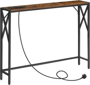 Rustic Console Table with USB Charging Ports – Slim 100cm Hallway Desk - Picture 1 of 12
