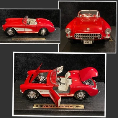 1957 Chevy CORVETTE vermelho escala 1:18 carro de metal fundido com suporte por Road Legends  - Imagem 1 de 4