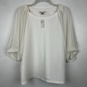 Banana Republic Top Womens L Ivory Sheer Sleeve Blouse Office Minimalist New - Picture 1 of 12