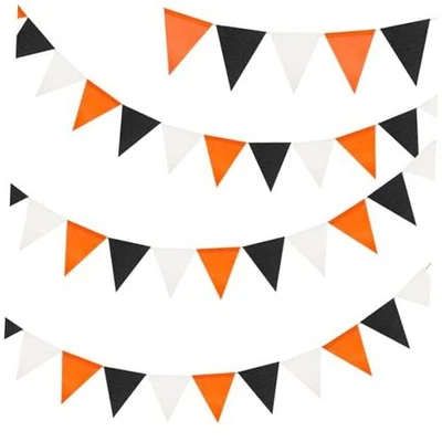  Estandartes de arpillera de Halloween precordados, triángulo de tela de 39 pies negro y naranja Foto 1 de 4