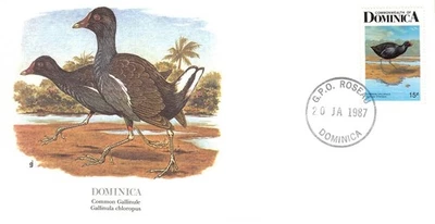 SA36g Dominica 1987 Birds- Common Gallinule FDC - Image 1 of 2
