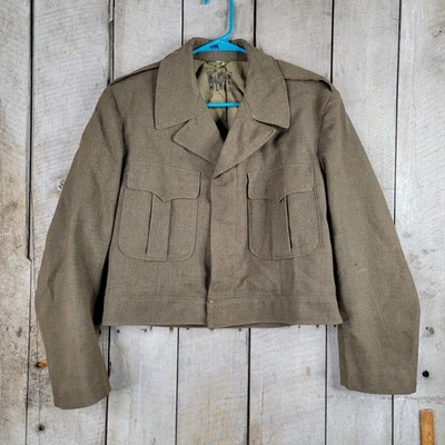WWII US Army Ike Jacket 42S Wool Field Coat M1944 Short WWII Damage Read - Image 1 of 4