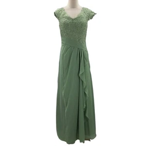MOTHER OF THE BRIDE SZ 10 L Green Embroidered Lace Up Formal Maxi Dress NEW B89 - Picture 1 of 9
