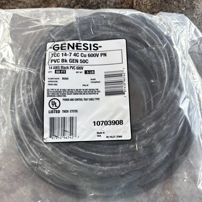 Genesis 10703908 TCC 14-7 14 AWG Black PBC 600V Installation Wire 50' L - Image 1 of 4