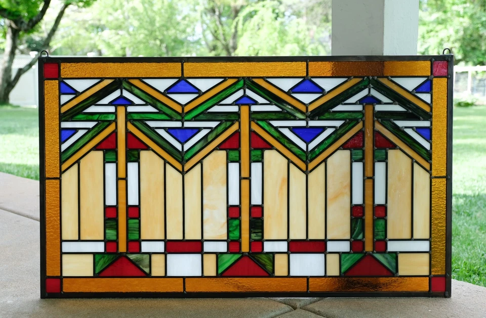 Panel Vitral Artesanal Panel Estilo Misión, 34"W x 20"H Foto 1 de 4