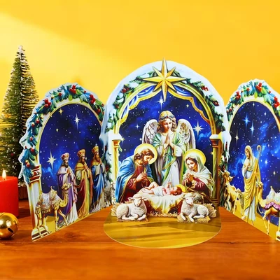 Christmas Pop Up Card - Nativity Scenes, with Angel watching on Starry Night - Image 1 of 4