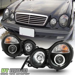 Black 1996-1999 Mercedes Benz W210 E300 E320 E430 LED Halo Projector Headlights - Picture 1 of 10
