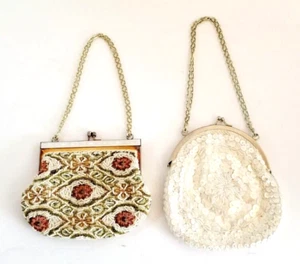 2 Vintage Safram Purse Beaded Handbag Evening Metal Frame & Chain - Picture 1 of 18
