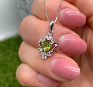 Peridot and Topaz natural gemstone Necklace, Sterling silver 925, 18 Inches - Picture 1 of 4