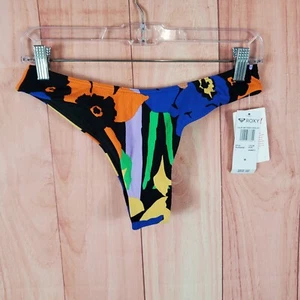 Roxy Color Jam Womens Bikini Bottoms Medium Black Flower Jammin Cheeky High Leg - Picture 1 of 7