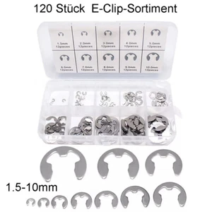 120x Edelstahl E Clips Sortiment Sicherungsring Seegering Sprengring 1,5-10 mm - Bild 1 von 15