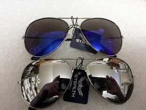  2 PAIR AVIATOR SUNGLASSES  BLUE MIRROR & SILVER MIRROR LENS TOP COP AV LOT - Picture 1 of 2