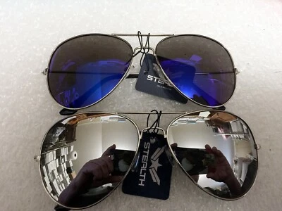  2 PAIR AVIATOR SUNGLASSES  BLUE MIRROR & SILVER MIRROR LENS TOP COP AV LOT - Image 1 of 2