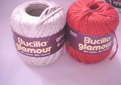Bucilla Glamour Yarn One Red and One Taupe Color 93 Yards Each Cotton Viscose - Image 1 of 4
