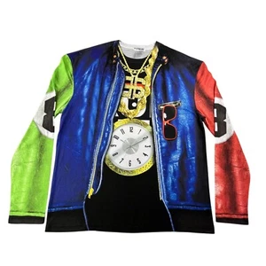 Faux Real Men's 2XL Long Sleeve Rapper Money Drip Shirt Costume Print Design - Picture 1 of 8