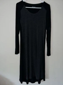 Eileen Fisher Womens Gray Black Colorblock Long Sleeve Jersey Knit Midi Dress S - Picture 1 of 8