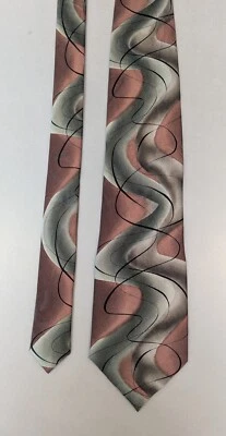 Corbata de Seda J. Garcia Colección 34 Pato Gusano Alarma Marrón y Verde Espirales Foto 1 de 4
