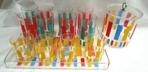 14 PIEZAS..DE COLECCIÓN MEDIADOS DE SIGLO.. JUEGO DE VASOS DE BEBIDAS, CUBO DE HIELO Y BANDEJA.. COLORES BRILLANTES - Imagen 1 de 6