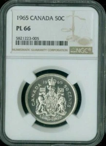 :1965 50C SILVER HALF DOLLAR ELIZABETH-II CANADA NGC PL-66 RARE R6 HIGH-GRADES - Picture 1 of 2