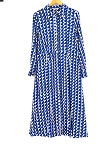 Boden Womens Kate Midi Shirt Dress 14L Retro Blue Birdie Pockets Long Sleeve Mod - Picture 1 of 8