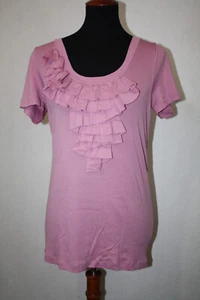 Neu ohne Etikett J Crew Gr. XL Perfect Fit T-Shirt rosa kurzärmelig Oberteil Rüsche vorne Schaufel Ausschnitt - Bild 1 von 6