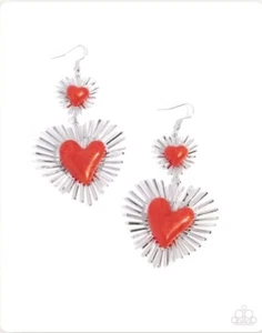Sunburst Sweethearts rote Ohrringe baumelnder Modeschmuck - Paparazzi  - Bild 1 von 2