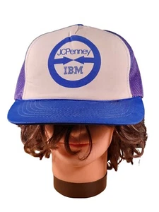 Vintage JCPenney IBM Snapback Trucker Hat 80s Blue White Big Graphic 80s Casual - Picture 1 of 7