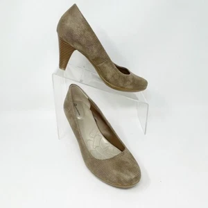 Giani Bernini Womens Taupe Textured Leather Padded, Stacked Heel Pump Size 8 - Picture 1 of 10