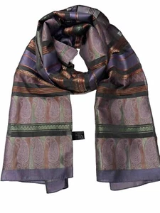 Codello glänzende Viskose Polyester großer Schal Stola lila grün Paisley Frauen Männer - Bild 1 von 5