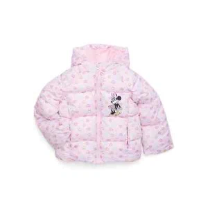 New Disney Toddler Girl Minnie Mouse Hearts Print Puffer Jacket 3 4 5 - Picture 1 of 3