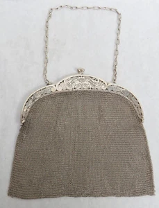 BOLSO DE MANO VINTAGE ALEMÁN TODO PLATEADO ÓPERA MALLA MONEDERO - Imagen 1 de 9
