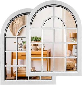 2 Stück Rustikaler Bogen Fenster Wandspiegel Handarbeit Holz gerahmt Bauernhaus Dekor, 15,7x1 - Bild 1 von 12