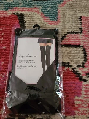 NEW NIP Sexy Leg Avenue Opaque thigh highs with satin bow acccent black lingerie - Image 1 of 3