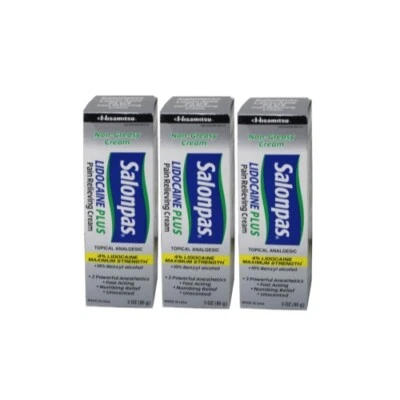 3 Pack Salonpas Lidocaine Pain Relieving Cream! 4 Lidocaine 3Oz Each - Image 1 of 4