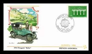 SWITZERLAND EUROPA 1984 CLASSIC PEUGOT BEBE CAR 1913 FLEETWOOD CACHET FDC UNAD - Picture 1 of 1