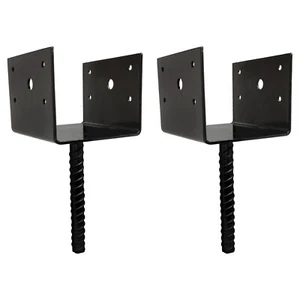 U Shaped 6x6 Deck Post Concrete Anchor Spike Fence Base, Black Powder Coated (2) - Picture 1 of 5