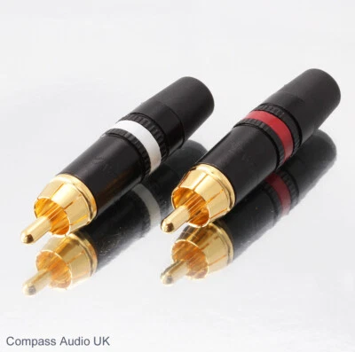 REAN by Neutrik Gold Phono RCA Plugs NYS373 Red/Black/White Audio Connectors - Image 1 of 4