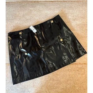 J.Crew Collection Black Patent Faux Leather Wrap Mini Skirt Size 18 NWT - Picture 1 of 7