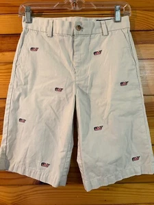 Vineyard Vines Patriotic Khaki Shorts EUC Boys American Flag Whales Print Sz 14 - Picture 1 of 3