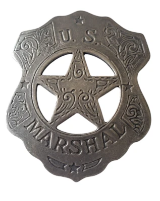 Collectable Western Badge Old West Silver US Marshal Filigree Shield Badge - Image 1 of 3