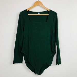 Old Navy Women's Long Sleeve Bodysuit Square Neck One Piece Ribbed Green XXL - Picture 1 of 5