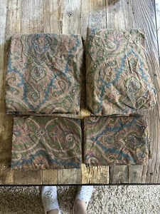 Vtg RALPH LAUREN BRIANNA ELIZABETH PAISLEY Green Blue Queen Sheet Set Cotton USA - Picture 1 of 2
