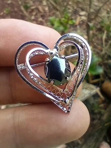925 Sterling Silver Heart Brooch Pin / 925 Sterling Silver Jewelry. - Picture 1 of 3