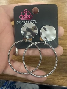 Silver tone Larger Hoop Drop Dangle Hammered And Rope Clip On Earrings pounded - Picture 1 of 3