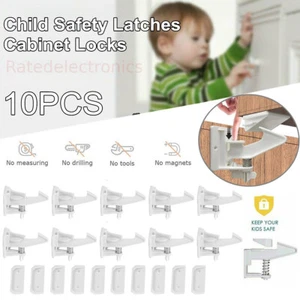 10PC White Cabinet Locks Child Safety Latches Baby Proof Lock Drawer Door Locker - Picture 1 of 12