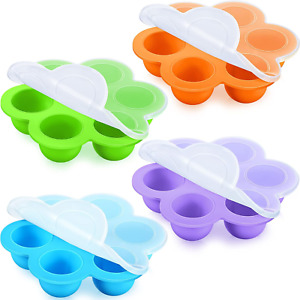 4 Silicone Baby Food Freezer Tray Homemade Egg Bite with Clip on Lid Stackable R